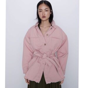 Zara Pink Belted Utility Jacket, Women’s Size L, Preowned EUC